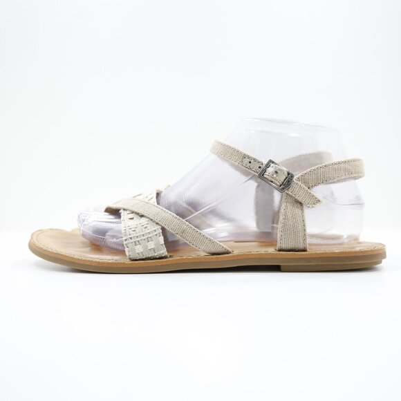 TOMS Lexie Tan Canvas Lightweight Strappy Flat Thong Sandals - 8.5 - Picture 1 of 7